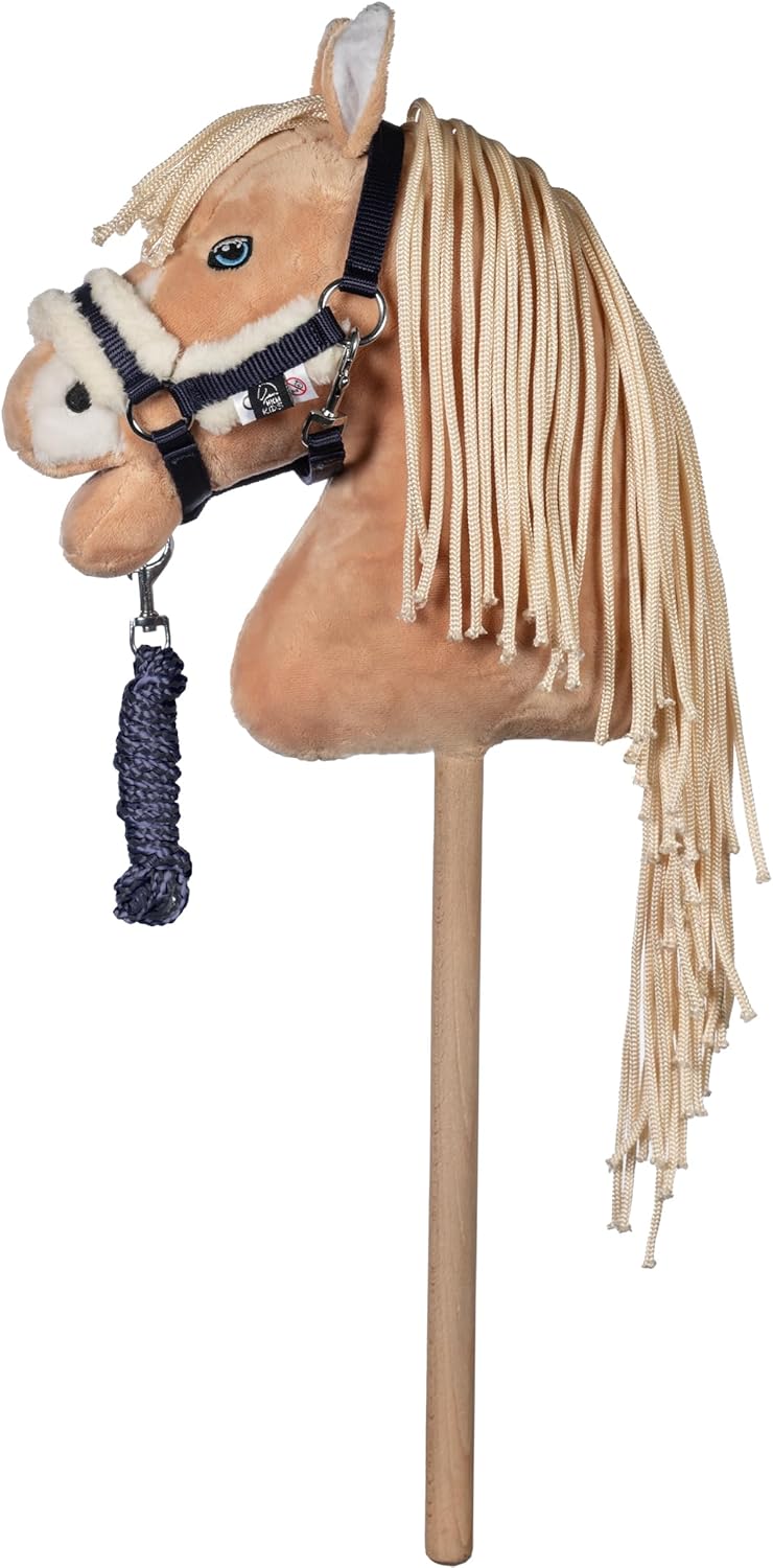 Hobby Horse Palomino Beige avec licol et longe en bleu foncé pour enfants